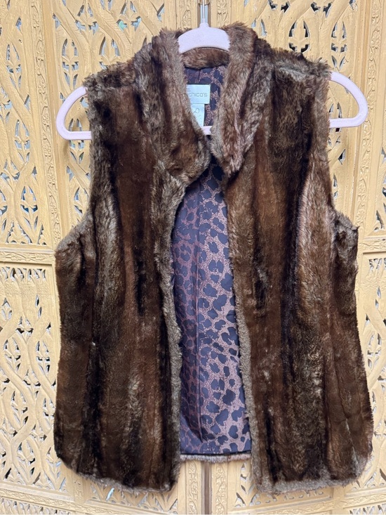 Chico's Jackets & Blazers - Chico's Brown Faux Fur Vest with Leopard Print Lining Cozy Luxe Versatile Layer